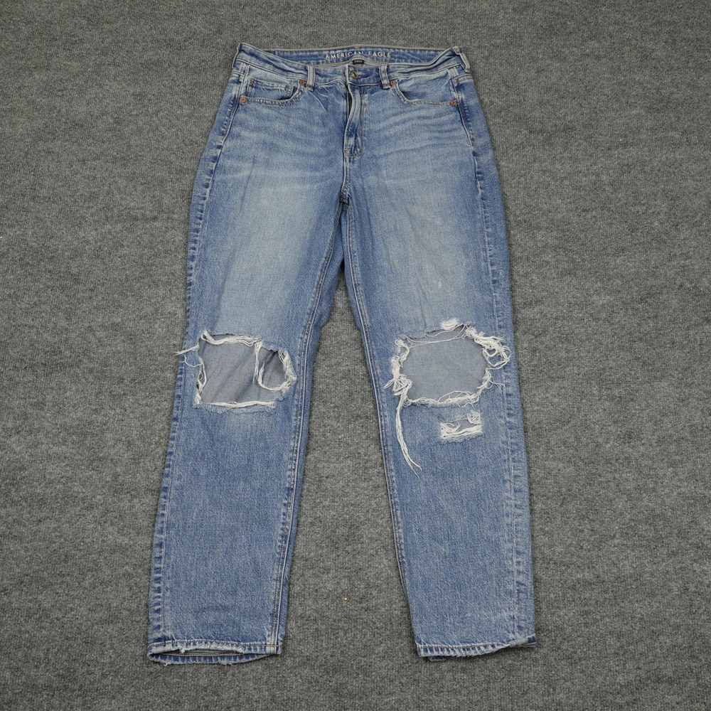 American Eagle Jeans Women 8 Blue Distressed High Rise Relaxed Mom Jeans